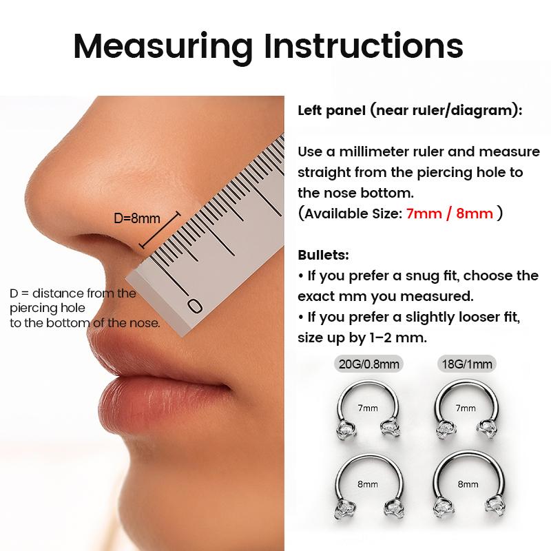 Nose Ring More Size 20G/18G 7mm Titanium Horseshoe Nose Ring(Free Gem Picker Tool) Internally Threaded Gems Lightweight