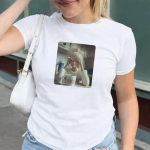 Funny Y2K Distressed Doll Face Meme Baby Tee, Sarcastic Weirdcore Tee, Viral Internet Shirt