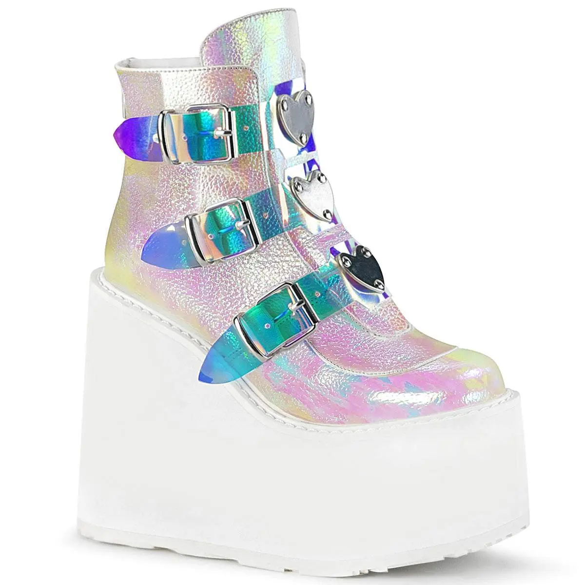 Demonia Swing-105 Pearl Iridescent Vegan Leather Ankle Boots