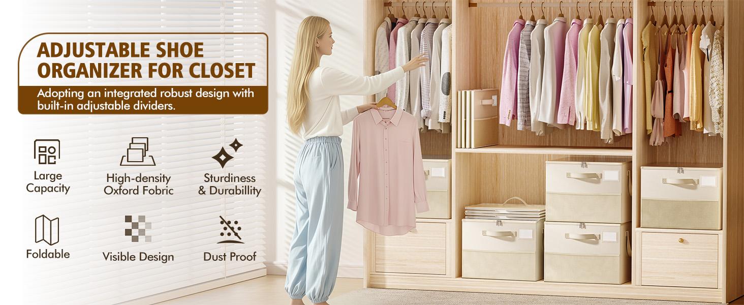 Foldable Shoe Organizer for Closet with Clear Cover, Large Stackable Shoe Storage Box with Adjustable Dividers, Space Saving Sneaker Storage Container for Sneakers, Boots, Heels & Slippers (White/Grey) Foldable Shoe Organizer for Closet with Clear Cover, Large Stackable Shoe Storage Box with Adjustable Dividers, Space Saving Sneaker Storage Container for Sneakers, Boots, Heels & Slippers (White/Grey)