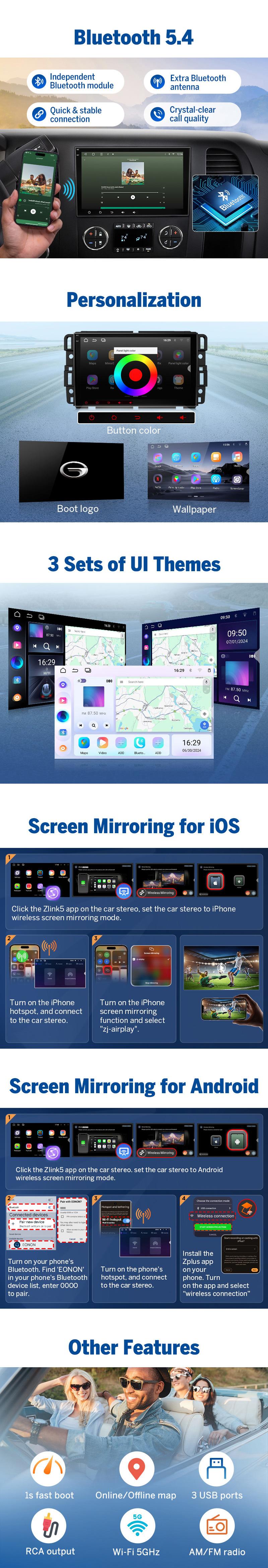 EONON Car Stereo for Chevy GMC Buick Chevrolet Silverado Sierra Suburban Impala Tahoe Avalanche Traverse HHR Acadia Yukon Truck, Wireless CarPlay & Android Auto Car Radio Touch Screen, 8" Android 13/14 Car head unit, SWC, BT, Jumpstart Sale, GMX7 / GMX6S2