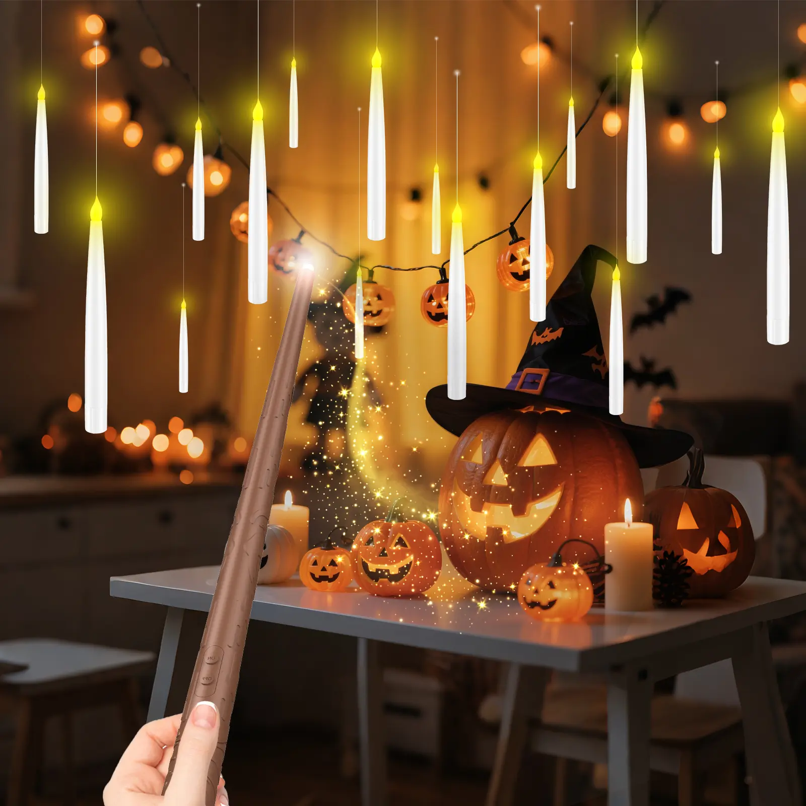 Kidsafe Flameless Floating LED Candles - Wand Remote Controlled, Battery Operated for Christmas Decor, Halloween Decorations, Floating Candles