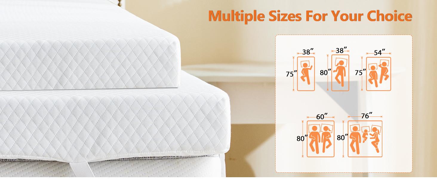 Memory Foam Mattress Topper with Removable Soft Cover, Thick Gel Infused Cooling Toppers Pad for Sleeper Sofa, RV, Camper, Ventilated