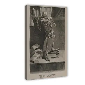 The Reader Tarot Print, Bookish Prints, Skeleton Reading Tarot Card Wall Art, Witchy Book Nook Decor, Vintage Library Poster, Bookworm Gift