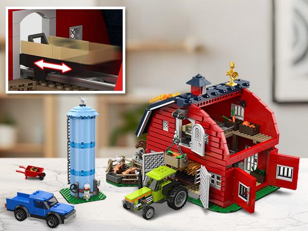 Farm Barn Building Set with LED, Western Farm House Building Block with Windmill Tractor Horse Animals 1405 PCS, Big Barn Construction Toy Brick Kit for Adults Teens Boys Girls 10-12+
