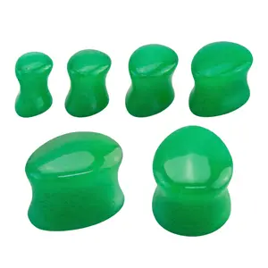 Green Jade Teardrop Double Flare Natural Stone Ear Plugs Piercing Sold as Pair