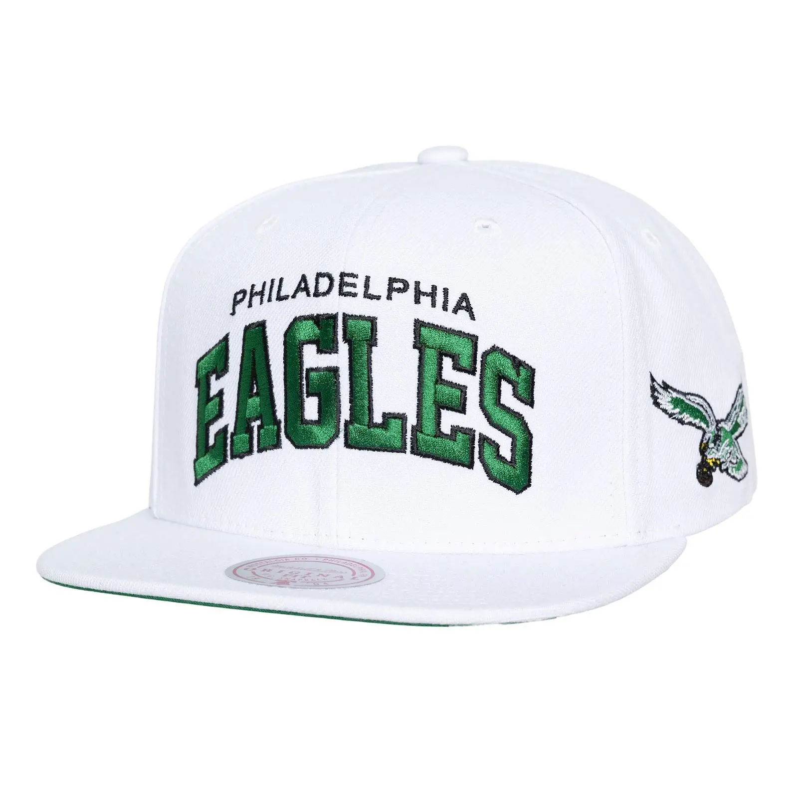 Mitchell & Ness Philadelphia Eagles White Arch Logo Casual Cotton Graphic Regular Fit Sideline Snapback Hat
