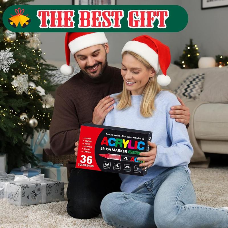 Acrylic Paint Markers Set (36 Colors), Soft Brush Tip Acrylic Paint Pens for Wood, Canvas, Glass, Fabric, Rock Painting & DIY Crafts