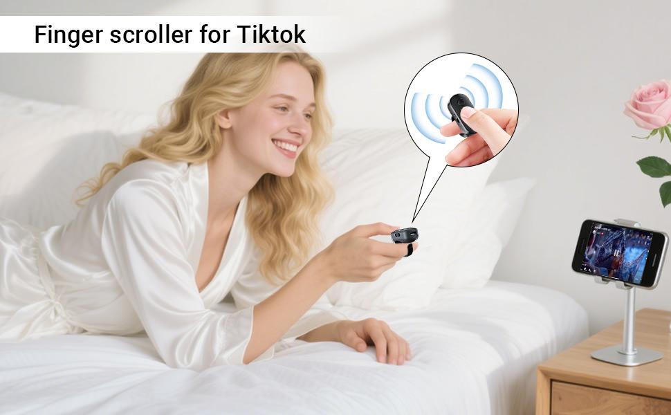 Scrolling Ring Remote, Wireless Fingertip Clicker for TikTok YouTube Instagram Shorts, Page Turner for Kindle App, Landscape & Portrait Control, Compatible with iPhone iPad Android Phone & Tablet