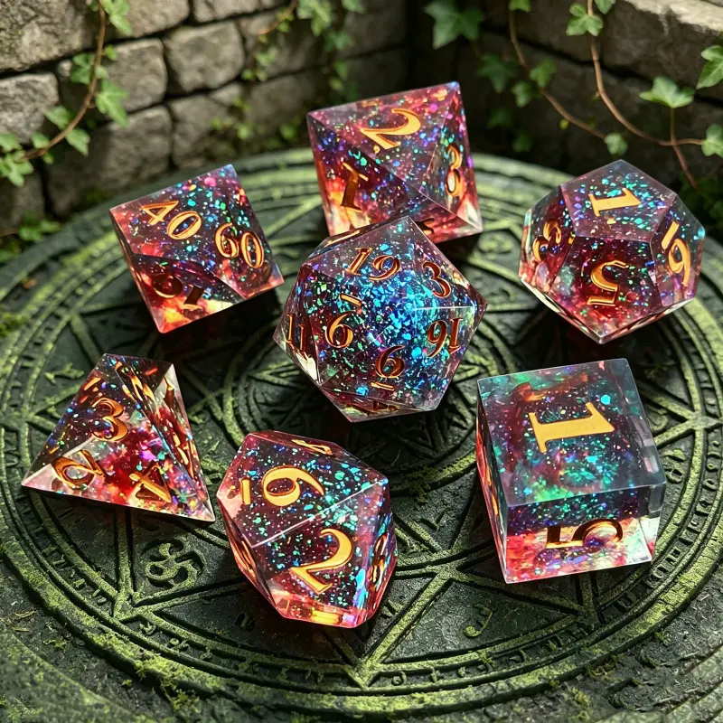 Translucent Nebula Resin Polyhedral Loose Dice Set with Loose Powder Effect - Icosahedron D20 Included, for D&D Enthusiasts, Tabletop RPG Game Use, Rpg Gaming