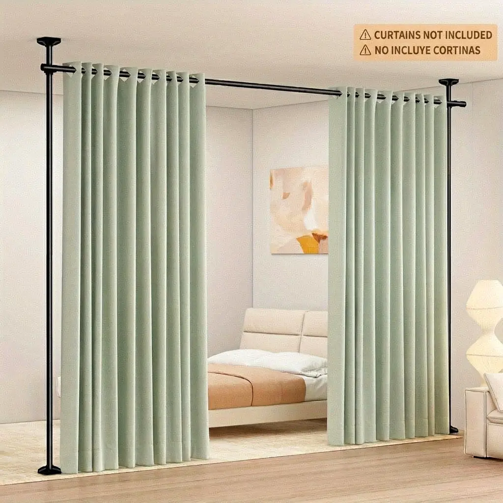 Adjustable Bedroom Partition Rod(Curtains NOT Included) - Heavy-Duty Room Divider Curtain Rod for 4-10 Ft High and 28-70 in Wide Spaces - No Drill Freestanding Separator Freestanding Tension Curtain Stand deskmakeover