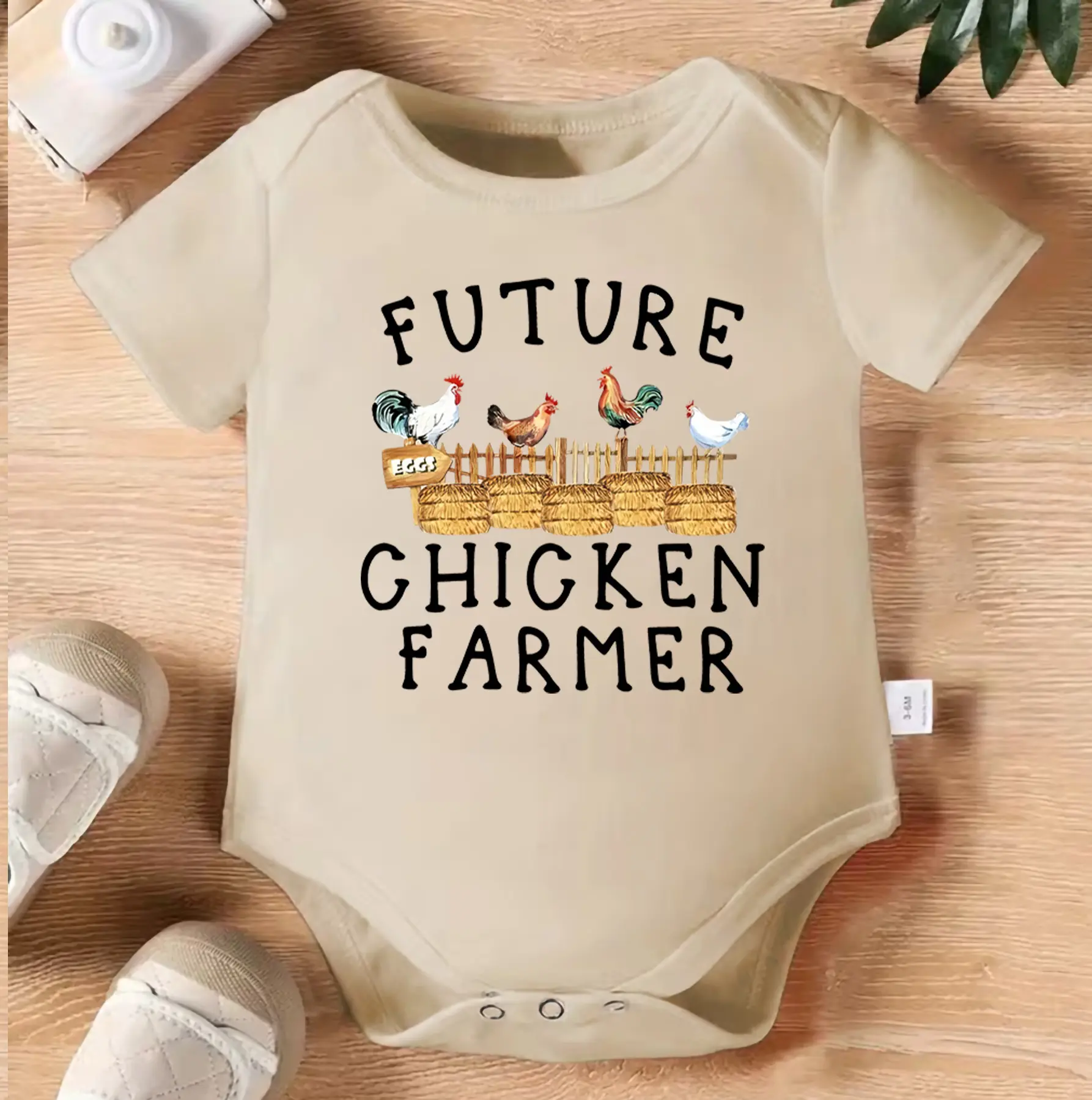 1pc Baby Crawling Suit - White Onesie with "Future Chicken Farmer" Print - Soft Cotton Outfit for Newborns & Toddlers 0-3 Years - Farm Lover Gift - Machine Washable Infant Wear