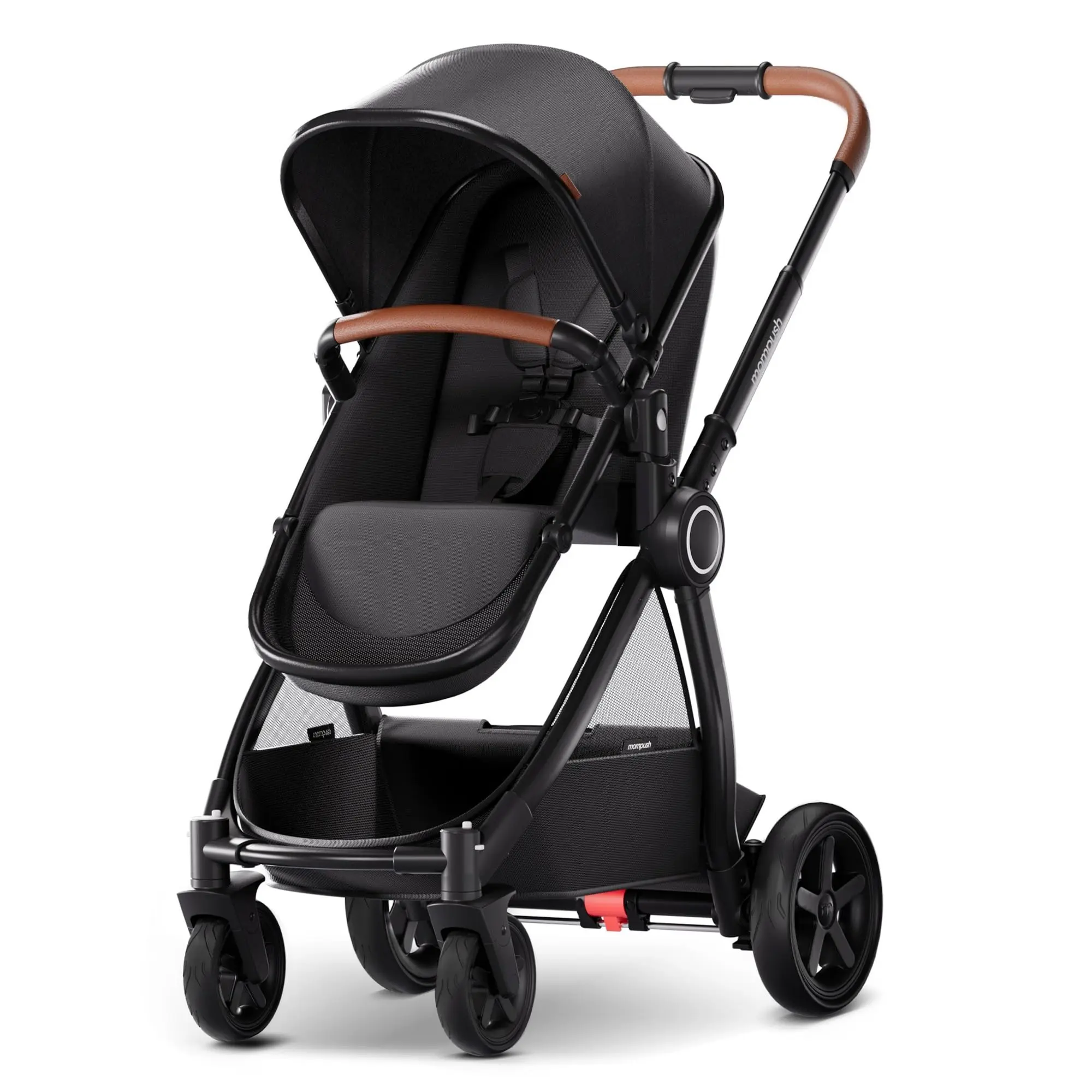 Mompush Ultimate2 Full-Size Stroller, Reversible Seat, Infant to Toddler | One-hand recline, all-terrain suspension, one-second compact fold, car seat adapter included