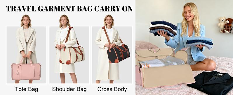 Garment Travel Duffle Bag Large 2-in-1 Convertible Carry-on Luggage for Men & Women with Hanging Suits Dresses & Clothes Shoe Compartment Weekender Tote Combo Duffel Brown Leatherette