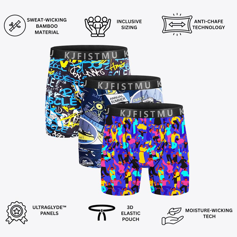 KJFISTMU 12-piece Men's Boxer Briefs Set - High elasticity, full-coverage long boxer briefs, available in various colors and printed patterns, comfortable and snug, suitable for daily wear - Bulk (machine washable and hand washable)