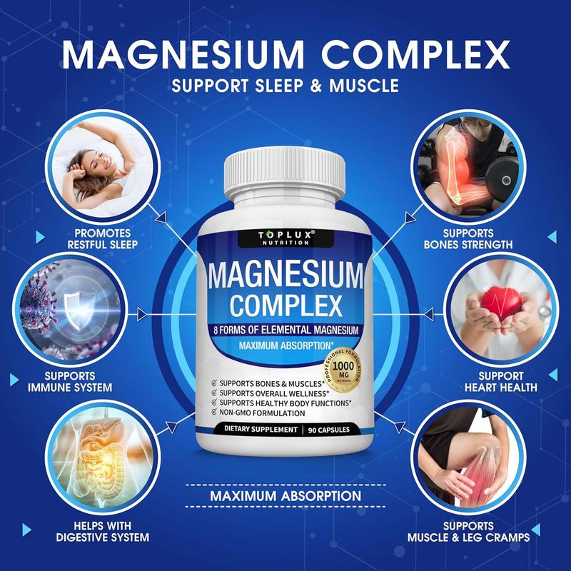 3 Bottles of Magnesium Glycinate Complex Supplement 8 in 1 magnesium- Magnesium Glycinate, Citrate, Malate, High Absorption Vegan Magnesium Supplement ,Complete Chelated Mineral Supplement  magnesium complex for women