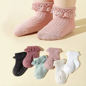 Baby socks for girls Soft, comfortable and adorable Infant cotton Lolita-style socks with lace trim Princess socks for children Mid-calf baby socks