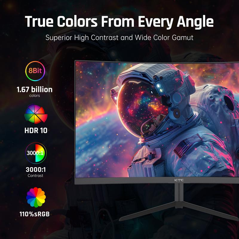 KTC 23.6" FHD 1080P Native 165Hz 1500R Curved Gaming Monitor, OC 180Hz Frameless Computer Monitor, Adaptive-Sync, 99% sRGB, 3000:1 Contrast, HDMI, DisplayPort, Wall Mountable/Tilt Adjustable, H24S17