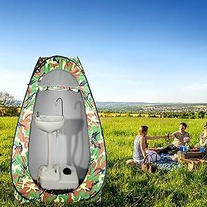 Ubesgoo Portable Camping Sink w/ 19L Water Tank Rolling Wheels Towel Holder Soap Dispenser Faucet, Outdoor Foot Pump Washing Station for RV Boat Travel Picnic Worksit