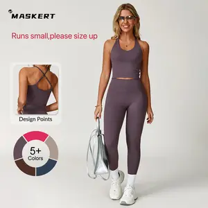 MASKERT Women's Two Piece Set Sports Tank Top & High Stretch Tight Leggings Tummy Control Workout Daily Wear Running Outfits