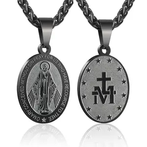 Virgin Mary Necklace for Men Boys Miraculous Medal Stainless Steel Mary Mother of God Pendant Mary Charm