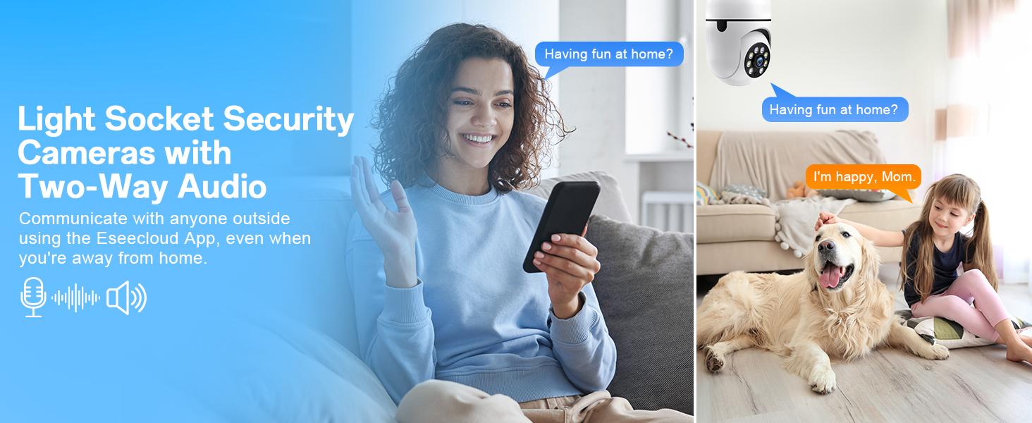 WESECUU Security Camera Bulb 3MP HD Night Vision 2-Way Audio 2.4GHz Wi-Fi Indoor/Outdoor Remote Access EseeCloud Easy Install E27 Socket