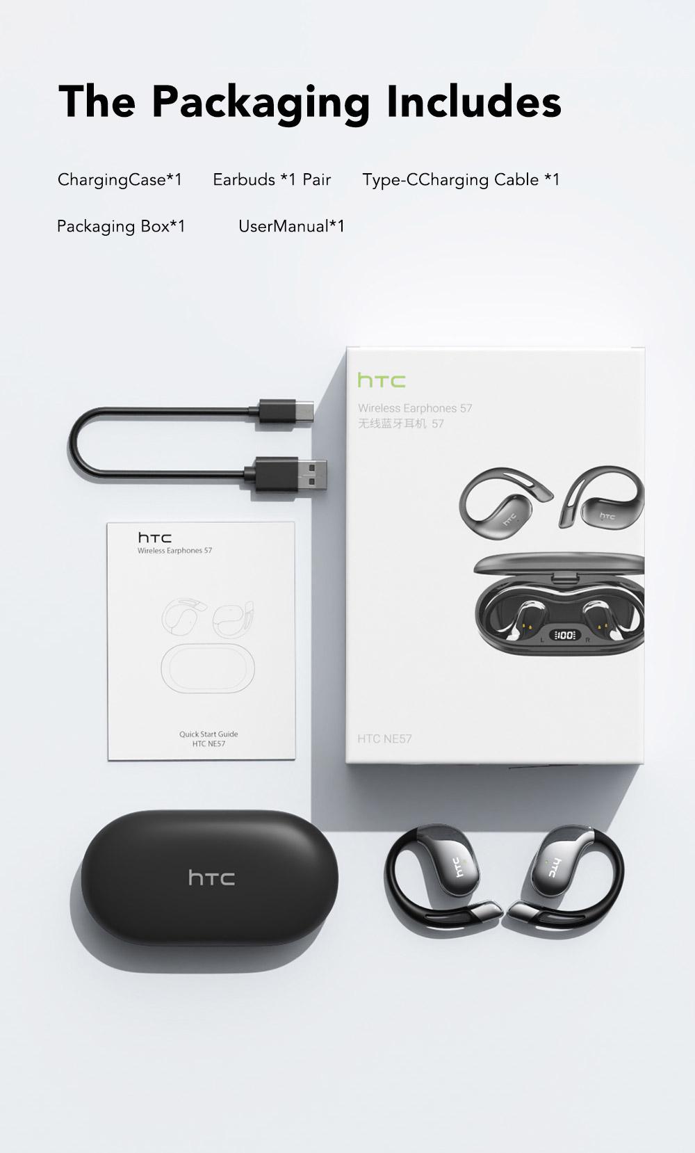 HTC NE57 Wireless OWS Earbuds Bluetooth 6.0, IPX5 Waterproof Earphones, Suitable for Office, Sports, Study and Audio Calls Built in Microphone Gaming Bluetooth Headphones