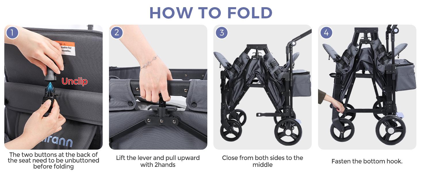 Momfann Baby Stroller Wagon, All-Terrain 2 Seaters Baby Wagon with Canopy, Parent Organizer, Adjustable Handle & Pull Bar for Infants and Toddlers