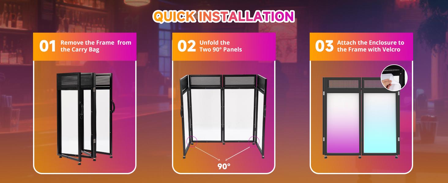 DJ Facade Booth Table 40" x 20" - Portable Detachable DJ Booth Table Station with Black/White Scrims & Carry Bag for Show, Party, Gathering