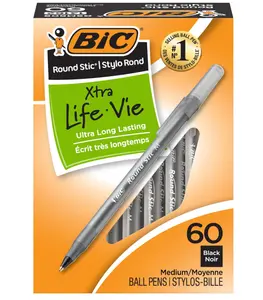 BIC Round Stic Xtra Life Ballpoint Pen, Ultra Long Lasting and Consistent Ink Flow, 60-Count in Black Ink