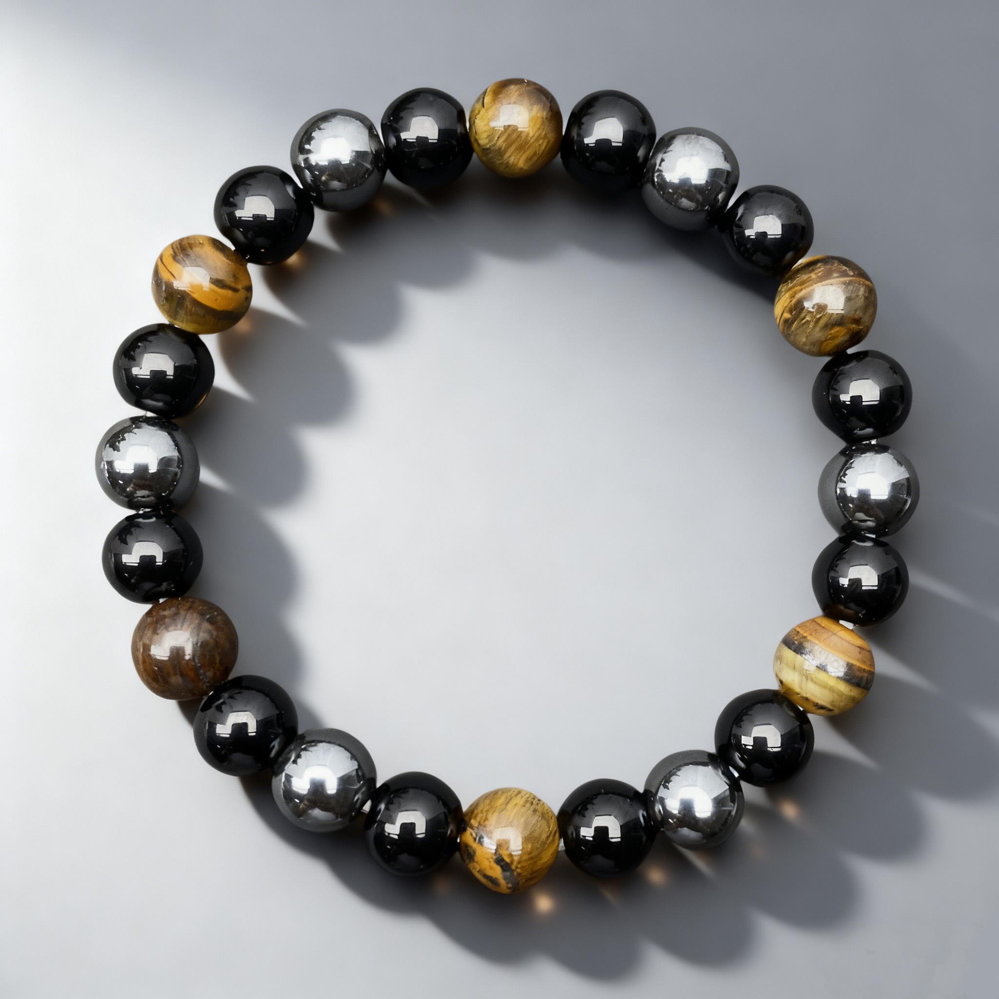 8mm Natural Stone Hematite Tiger Eye Protection Bracelet for Men Women, Energy Healing Stretch Bracelet, Grounding Stone for Mental Clarity, Dissolve Negative Energy