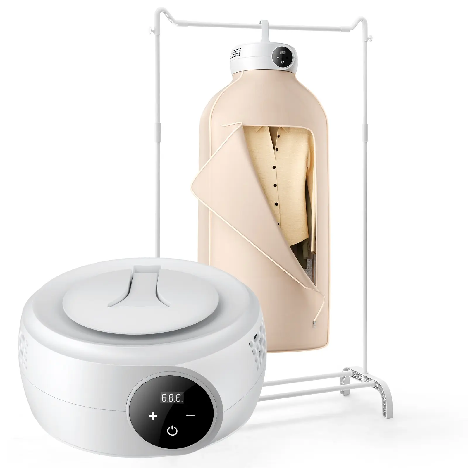 Portable Clothes Dryer, Clothes Dryer with Dryer Bag, PTC Heating & LED Display, Foldable Mini Dryer with 5-H Timer for Apartments, Dorms, RVs, or Hotels, 600W, Beige