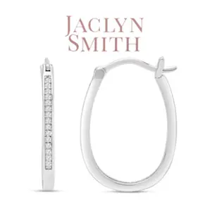 Jaclyn Smith 1/4 Carat Oval Shape Sparkling Moissanite Hoop Earrings, 1 Inch