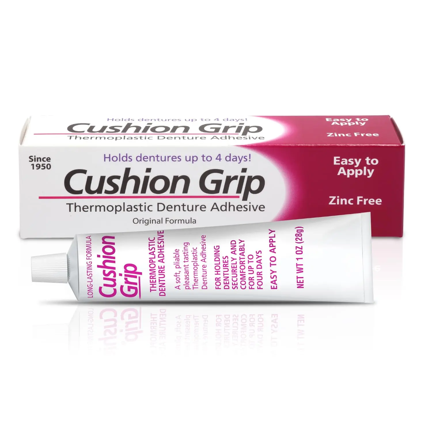 Cushion Grip Thermoplastic Denture Adhesive 1oz–Extra Strong Hold Up to 4 Days, Unmatched Strength, Waterproof & Zinc Free, Relieves Sore Gums, Comfortable Refit, Long Lasting, Acts as Soft Reliner