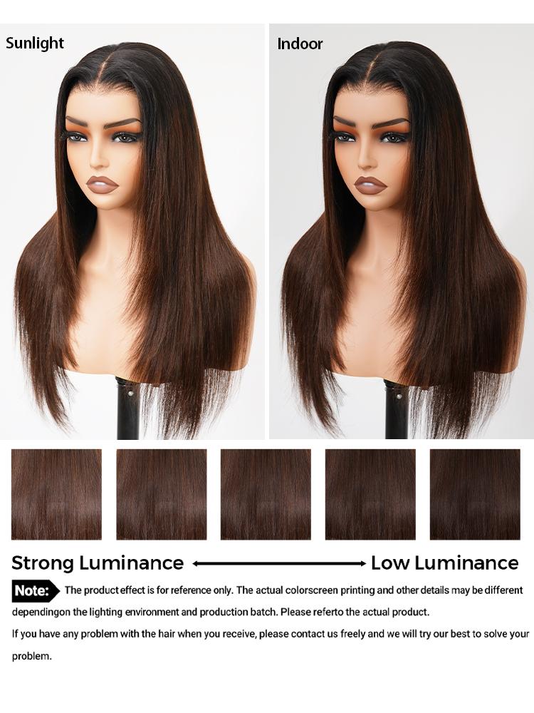 CurlyMe Layered Cut Black to Brown Ombre Yaki Straight & Straight Wear Go Glueless Wig Human Hair Pre-plucked Natural Hairline
