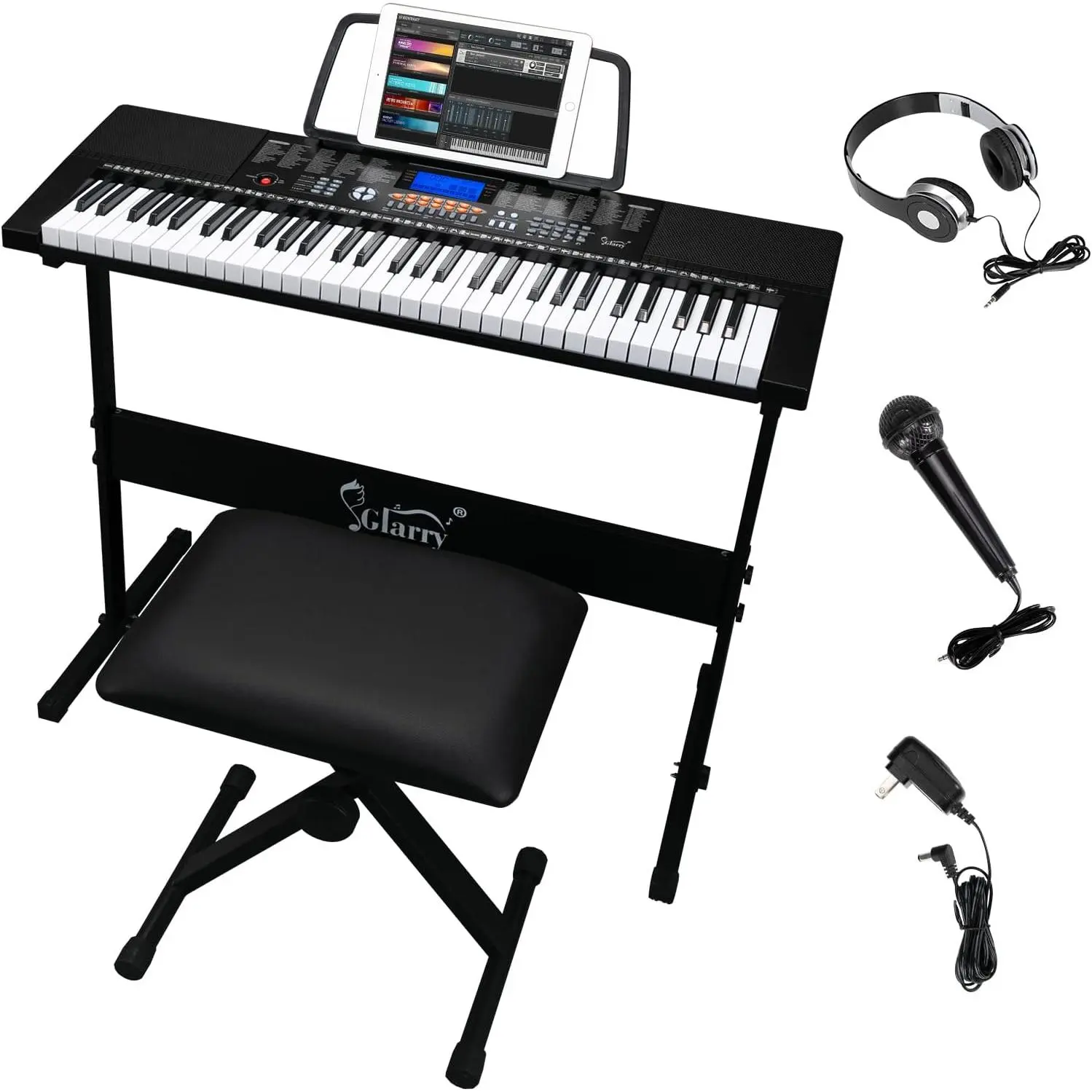 GLARRY 61-Key Portable Digital Piano Keyboard All-in-1 Electronic Kit for Beginners, with LCD Screen, Stand, Microphone, Headphones, Bench, Teaching Modes, Built-In Speakers, 30 Demo Songs - Ideal for Music Learning Gifts tiktokshopbacktoschool