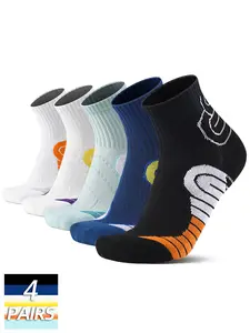 4 Pairs Professional Men's Sports Socks Anti-Slip Wear-Resistant Running Socks with Thick Terry Cushion Ankle Length for Basketball Badminton Trendy Cloud Pattern Versatile Athletic Ankle Socks