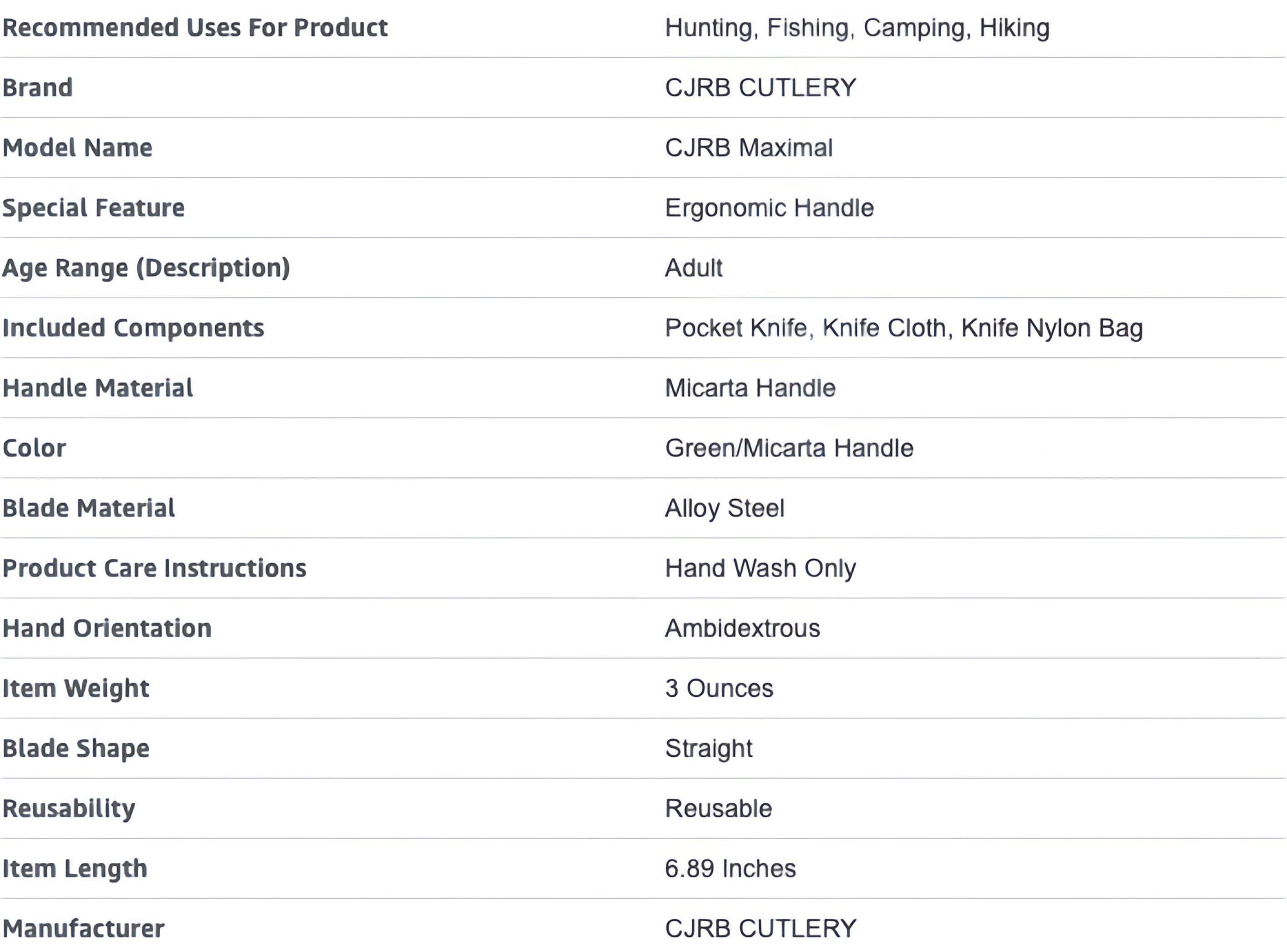 CJRB Maximal Pocket Hunting Knife for Man, 2.95" AR-RPM9 Steel Blade Green Micarta Handle, Outdoor Emergency Survival Gear,Tactical Tool