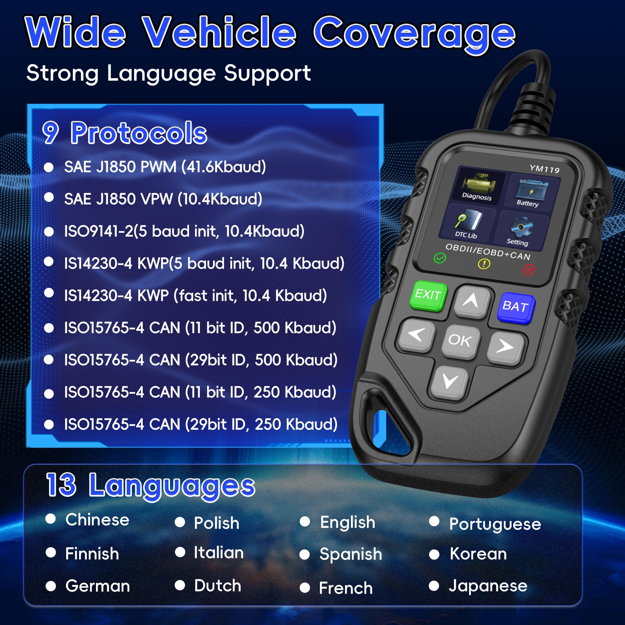 Auto Scan OBD2 tool, One-Touch Engine Light Diagnosis, Reset Fault Codes, I/M Ready, Full Mode Diagnosis, Compatible with 1996-Now Models