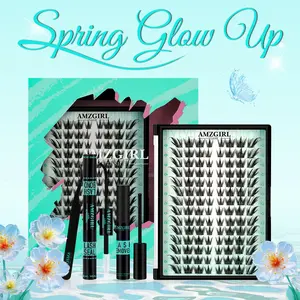 AMZGIRL LASH Fox&Puppy 112Pcs Eyelash Extensions with Long-lasting Lash Bond Seal Tweezer Remover Waterproof Fairy Manga Lashes DIY Clusters for Flawless Beginners Friendly Fluffy Must-have Cosmetic Lightweight Makeup