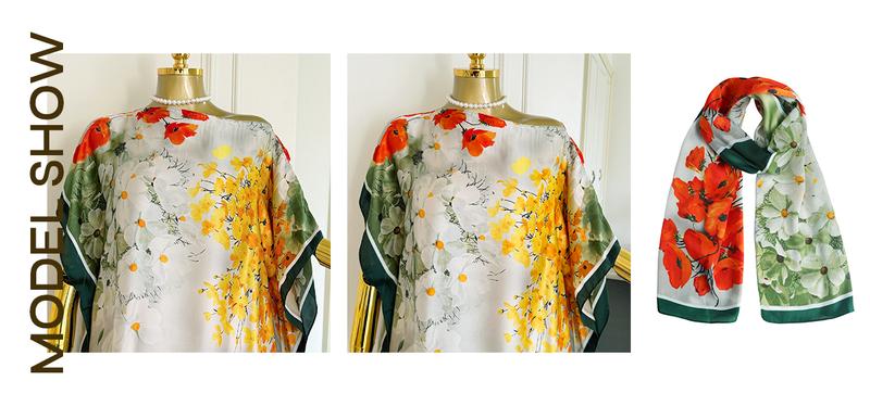 Women's Floral Print Moomoo & Scarf Set - Boho Casual Shawl Dress for Beach Vacation and Holiday Enjoyment, Ladies Clothes for All Seasons