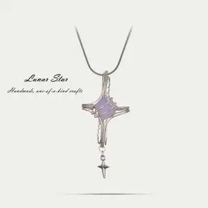 A | Lunar Star | Handmade Woven Necklace | Wire-Wrapped Pendant | High-Value & Elegant | Exquisite Accessory for Balls & Parties | For the One You Love Most | Valentine's Day Gift girl fashion