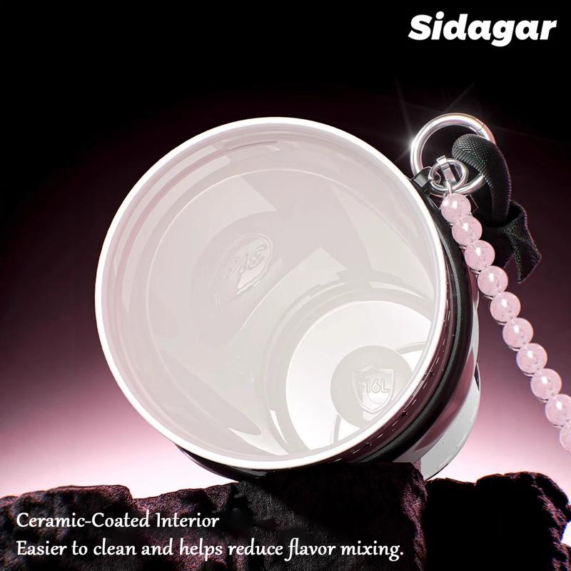 [Sidagar] 24oz Tumbler Water Bottle Cup For Women, Heart Silicone Band With Bracelet Charm, 316L Stainless Steel Ceramic-Coated Interior, Leak-Proof Straw Lid, Portable Drinkware Flask, Wide Mouth Easy Clean, Fits Car Cup Holder,Valentine's Day Gift
