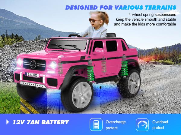 Ride On Cars 12V7AH Battery Powered Toy Electric Car for Kids with 2.4GHz Remote Control 2 Motors 3 Speeds Lock Music Horn LED Lights Pink