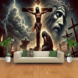 Jesus Christ Crucifixion pattern tapestry, interesting Lightweight Decoration wall hanging, dopamine outdoor art tapestry, suitable for living room, bedroom, college dorm, bedroom decorative accessories Halloween, creative gift Hanging Tapestry