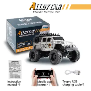 Silver-Alloy Cars Mini Remote-Controlled Truck 1:64 ScaleJeep Toy 2.4GHz Wireless Control LED Lights AdjustableSpeed/Steering Christmas Gift