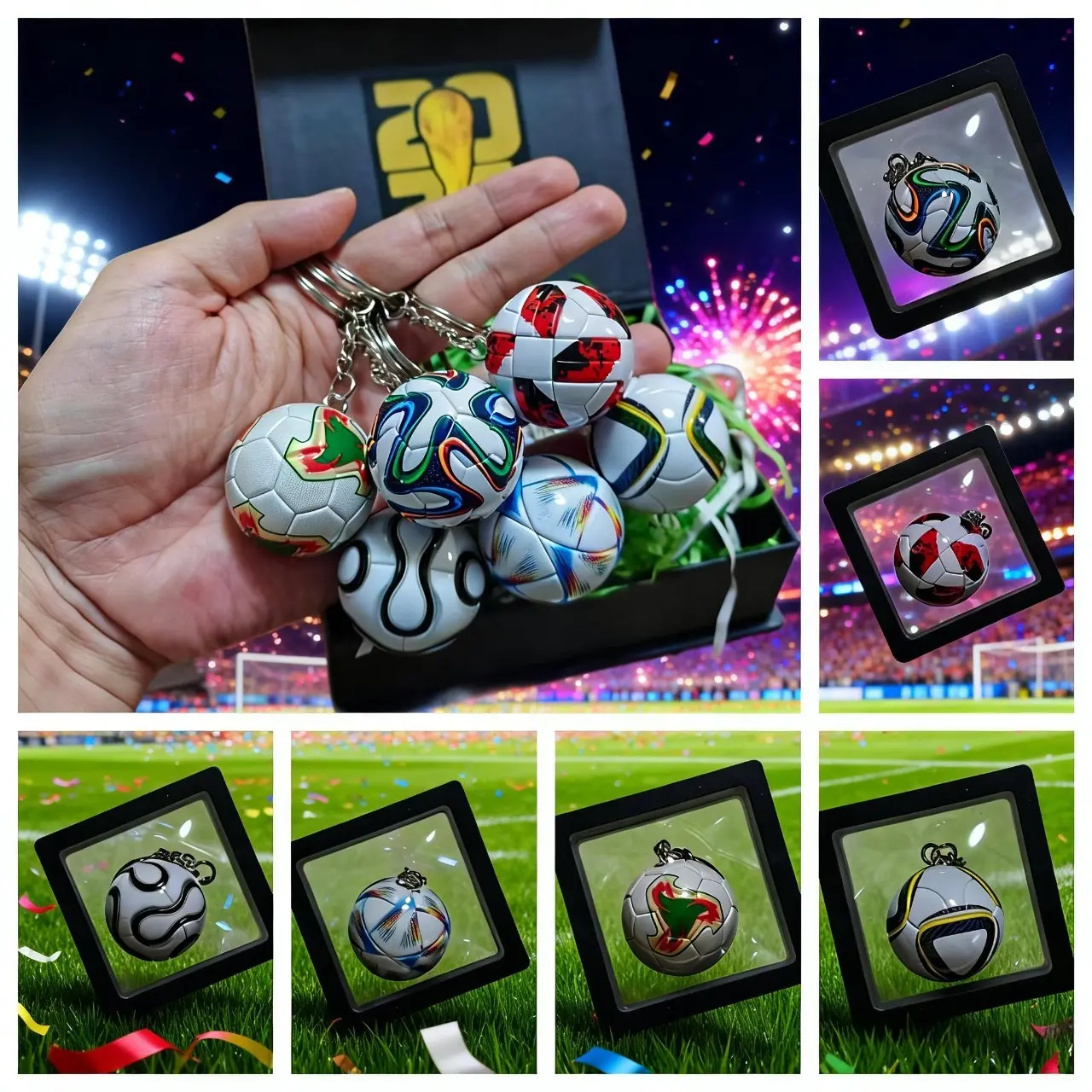 Historic World Cup Match Ball Keychain with Floating Storage Box Sports ...
