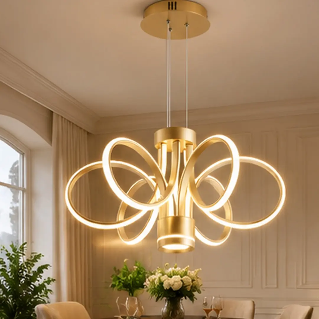 Modern Farmhouse LED Chandelier Ceiling Light Fixture, Gold Metal Rectangular Hanging Pendant Lamp with Seeded Glass, 19.69 Inch Wide, for Dining Room Kitchen Island Foyer Entryway, Rustic Vintage Style, Gold Color Options, Metal Material