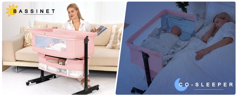 Baby Bassinet, Baby Basinet Bedside Sleeper, Easy to Fold Portable Crib Side Bassinet new Style Girl/boy bassinets, bedside bassinet