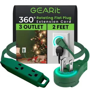 360° Rotating Flat Plug Multi-Outlet Extension Cord - Multiple Colors